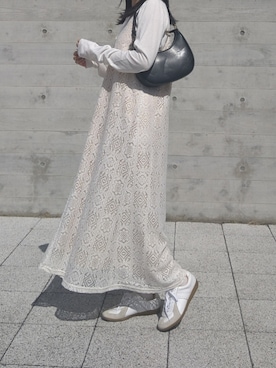 「feepur（フェピュール）のベーシックシアーロンTee（Tシャツ/カットソー、ホワイト系）」を使った、himabell333さん（レディース・157cm）の春コーディネート