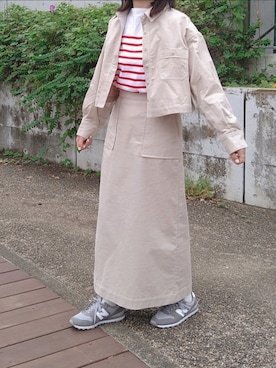 「ボーダートップス」｜「アイテム（テーラードジャケット）」を使った、himabell333さん（レディース・157cm）の秋コーディネート