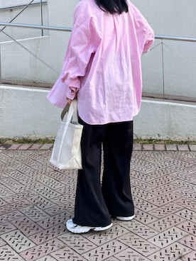 「FREAK'S STORE（フリークスストア）のTOWN CRAFT × FREAK'S STORE/タウンクラフト×フリークスストア　別注 ボタンダウンシャツ（シャツ/ブラウス、ピンク系）」を使った、himabell333さん（レディース・157cm）の春コーディネート