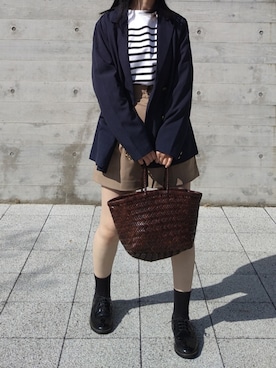 「Aunely（オーネリー）の【Aunely】すぐサラ UV ダブル テーラードジャケット＜YOSOOIシリーズ＞（テーラードジャケット、ブルー系）」を使った、himabell333さん（レディース・157cm）の春コーディネート