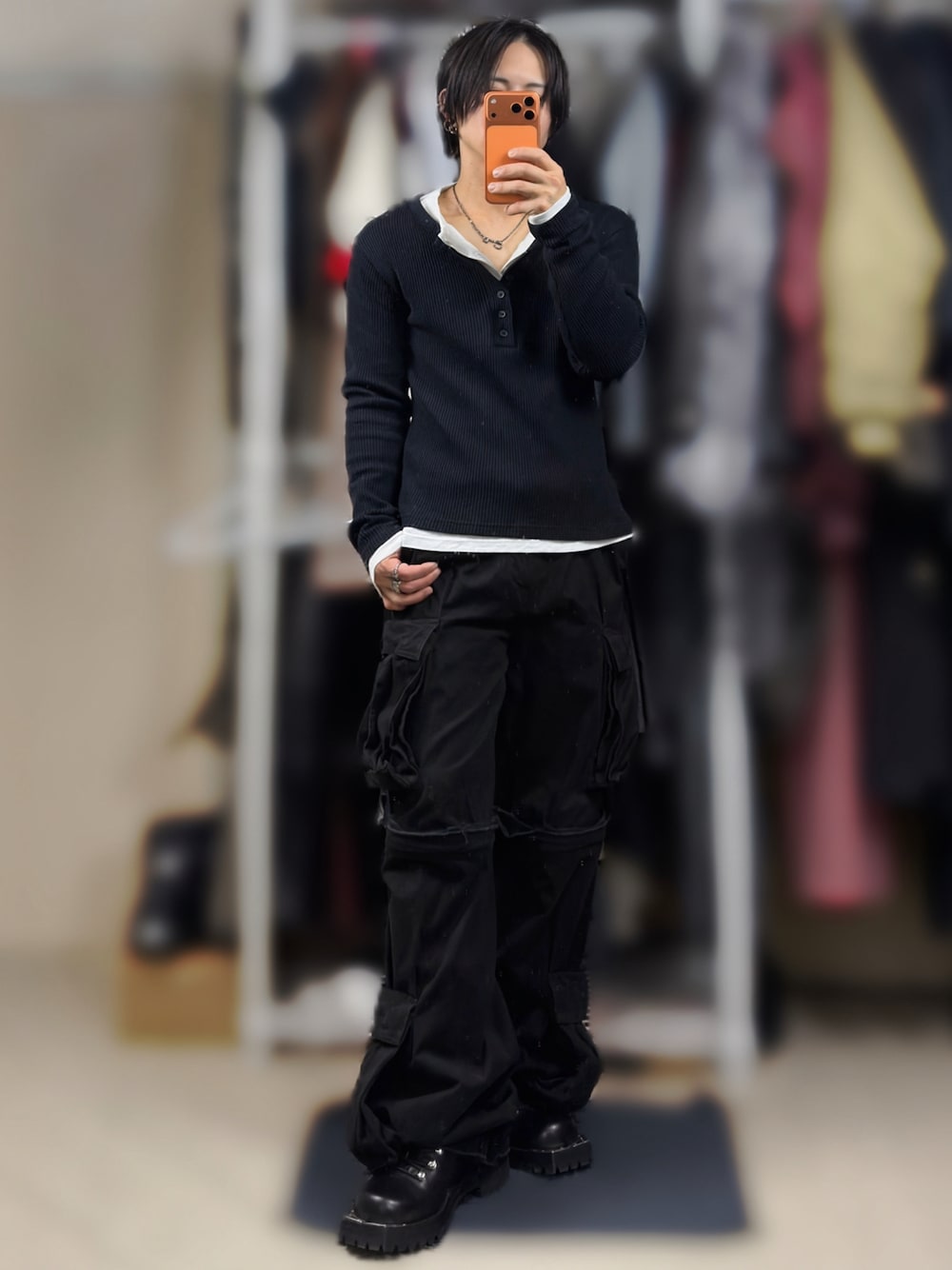 GRANCY】Double-layered Thermal Henley Long Sleeve T-Shirt / ダブル