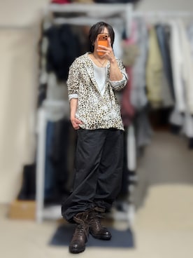 「GRANCY（グランシー）の【GRANCY】Vintage Fade Open-collar Shirt / ヴィンテージフェードオープンカラーシャツ（シャツ/ブラウス、ベージュ系）」を使った、きらさん（メンズ・162cm）の春コーディネート
