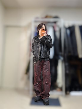 「アイテム（ライダースジャケット）」を使った、きらさん（メンズ・162cm）の秋コーディネート