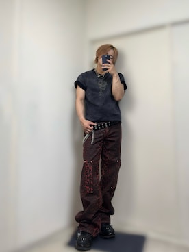 「GRANCY（グランシー）の【GRANCY】Skull Rhinestone Design T-shirt / スカルラインストーンデザインtシャツ（Tシャツ/カットソー）」を使った、きらさん（メンズ・162cm）の夏コーディネート