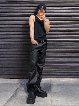 「GRANCY（グランシー）の【GRANCY】Fold-over Leather Shoes / 折り返し本革シューズ（スニーカー、ブラック系）」を使った、きらさん（メンズ・162cm）の夏コーディネート