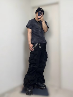 「GRANCY（グランシー）の【GRANCY】Rhinestone Design Rimless Glasses / ラインストーンデザインリムレスメガネ（サングラス）」を使った、きらさん（メンズ・162cm）の夏コーディネート