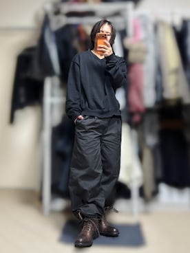 「Parts Lab.（パーツラボ）の【Parts Lab.】Basic Cotton Linen Knit PO / ベーシックコットンリネンニットプルオーバー（ニット/セーター、ブラック系）」を使った、きらさん（メンズ・162cm）の春コーディネート
