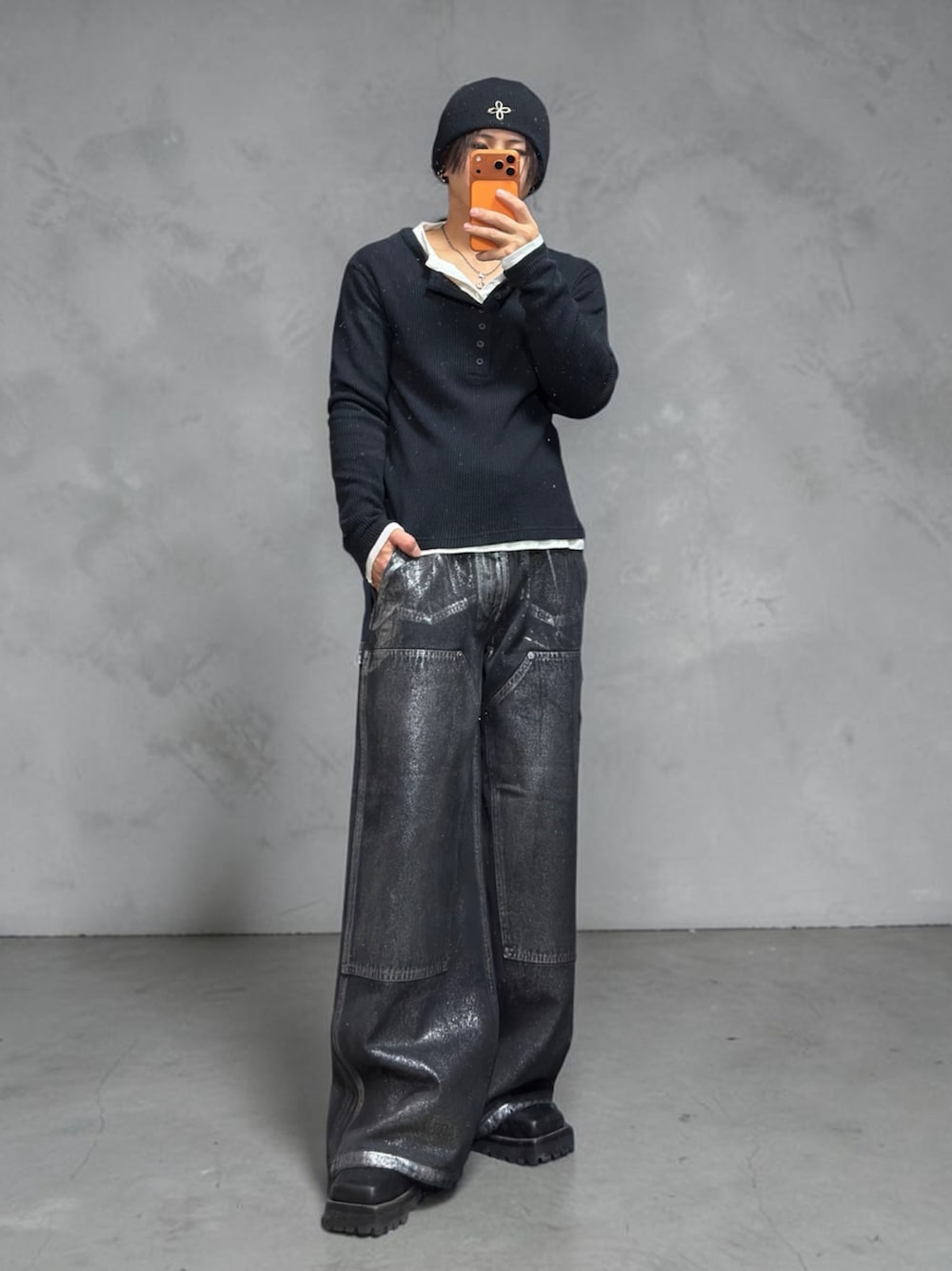 CLEL】Foil Print Double Knee Denim Pants / 箔プリント ダブルニー 