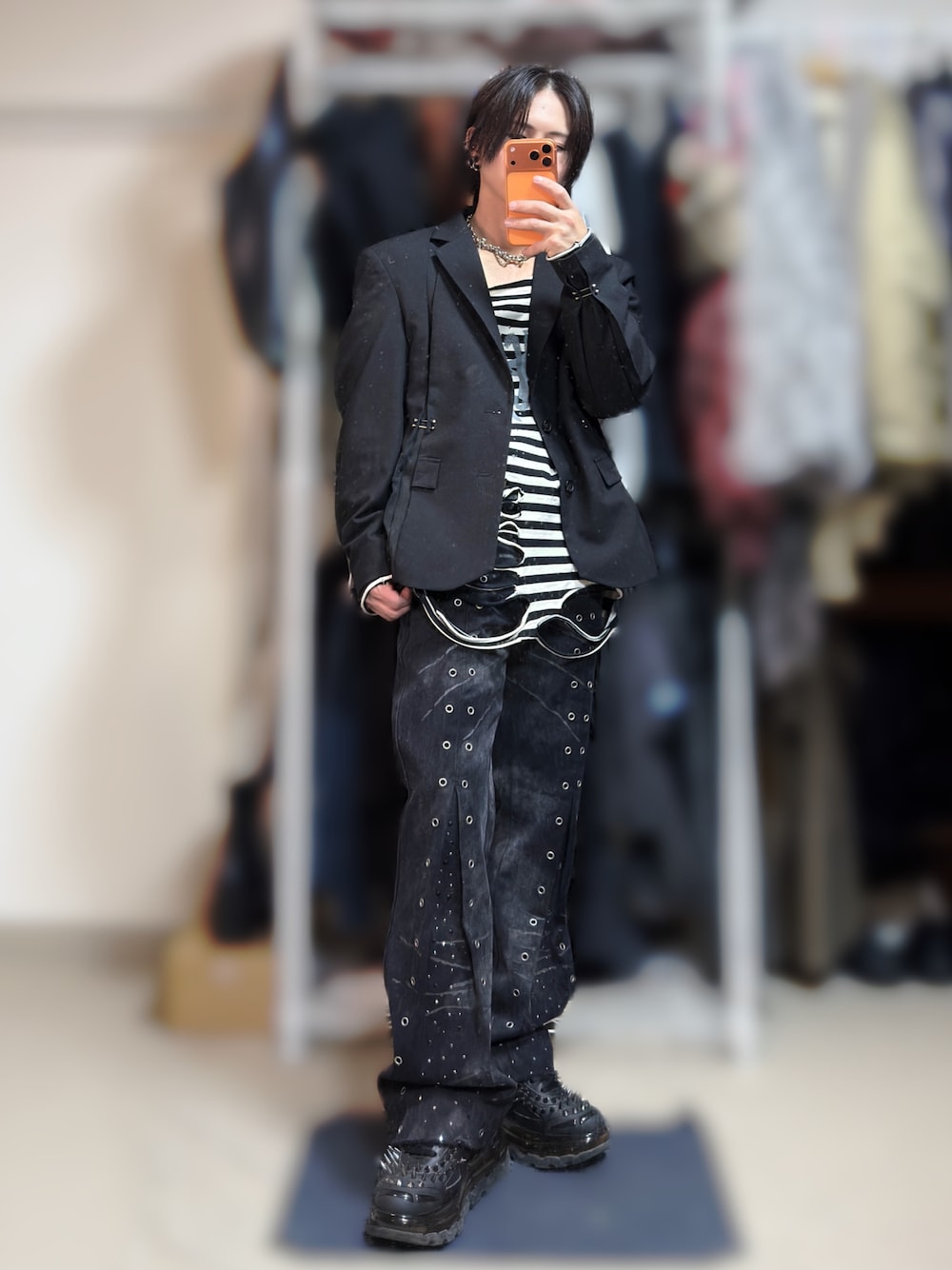 【GRANCY】クレイジーデザインスキニーフレアデニムパンツ　Lサイズ GRANCY ジーンズ 「GRANCY」Crazy Design Skinny Flare Denim Pants