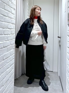 「FREE'S MART（フリーズマート）のアイテム（MA-1）」を使った、ayaさん（レディース・158cm）の冬コーディネート