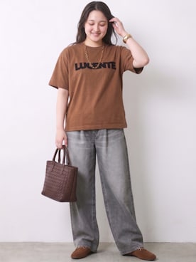 「CHIC STYLE（シックスタイル）の綿100％タックバギーデニムパンツ＜大きいサイズ有＞シックスタイル（デニムパンツ、グレー系）」を使った、ニッセンスタッフ(nissen5)さん（レディース・160cm）の夏コーディネート
