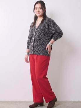 「CHIC STYLE（シックスタイル）のレオパードプリントＶネックニットカーディガン＜大きいサイズ有＞シックスタイル（カーディガン/ボレロ、グレー系）」を使った、ニッセンスタッフ(nissen5)さん（レディース・160cm）の秋コーディネート