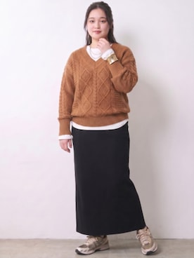 「CHIC STYLE（シックスタイル）のニットマキシタイトスカート＜大きいサイズ有＞シックスタイル（スカート、ブラック系）」を使った、ニッセンスタッフ(nissen5)さん（レディース・160cm）の秋コーディネート