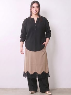 「CHIC STYLE（シックスタイル）のカラーワイドパンツ＜大きいサイズ有＞シックスタイル（その他パンツ、ブラック系）」を使った、ニッセンスタッフ(nissen5)さん（レディース・160cm）の秋コーディネート