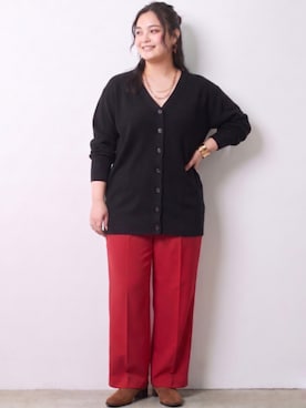 「CHIC STYLE（シックスタイル）のカラーワイドパンツ＜大きいサイズ有＞シックスタイル（その他パンツ、レッド系）」を使った、ニッセンスタッフ(nissen5)さん（レディース・160cm）の秋コーディネート