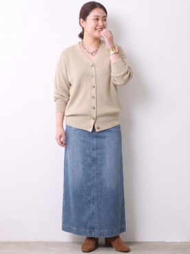「CHIC STYLE（シックスタイル）のソフトデニムマキシスカート＜大きいサイズ有＞シックスタイル（デニムスカート、ブルー系）」を使った、ニッセンスタッフ(nissen5)さん（レディース・160cm）の秋コーディネート