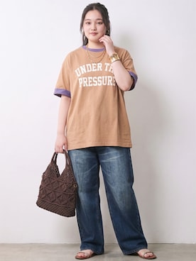 「CHIC STYLE（シックスタイル）の綿100％ワイドルーズデニムパンツ＜大きいサイズ有＞シックスタイル（デニムパンツ、ブルー系）」を使った、ニッセンスタッフ(nissen5)さん（レディース・160cm）の春コーディネート