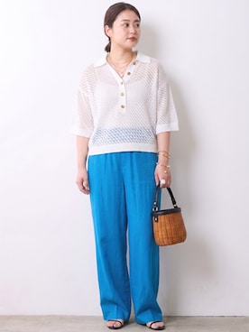 「CHIC STYLE（シックスタイル）のレーヨン麻リラックスワイドパンツ＜大きいサイズ有＞シックスタイル（スラックス、ブルー系）」を使った、ニッセンスタッフ(nissen5)さん（レディース・160cm）の春コーディネート