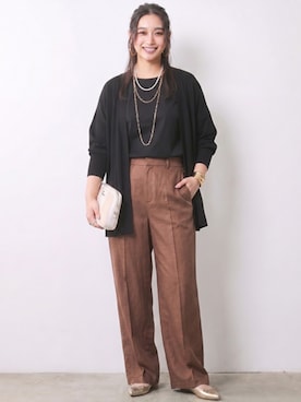 「CHIC STYLE（シックスタイル）の綿100％バックリボンブラウス＜大きいサイズ有＞シックスタイル（シャツ/ブラウス、ブラック系）」を使った、ニッセンスタッフ(nissen5)さん（レディース・160cm）の春コーディネート