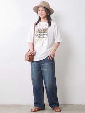 「CHIC STYLE（シックスタイル）の綿100％ワイドルーズデニムパンツ＜大きいサイズ有＞シックスタイル（デニムパンツ、ブルー系）」を使った、ニッセンスタッフ(nissen5)さん（レディース・160cm）の春コーディネート