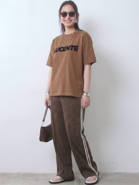 「CHIC STYLE（シックスタイル）のレオパードトラックパンツ＜大きいサイズ有＞シックスタイル（その他パンツ、ブラウン系）」を使った、ニッセンスタッフ(nissen5)さん（レディース・160cm）の夏コーディネート