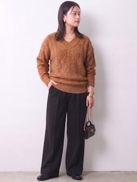 「CHIC STYLE（シックスタイル）のカラーワイドパンツ＜大きいサイズ有＞シックスタイル（その他パンツ、ブラック系）」を使った、ニッセンスタッフ(nissen5)さん（レディース・160cm）の秋コーディネート