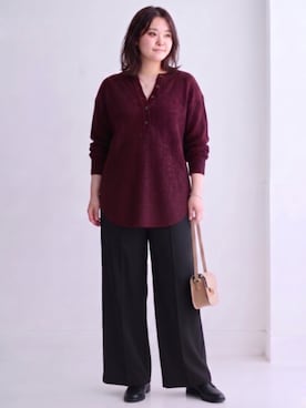 「CHIC STYLE（シックスタイル）のカラーワイドパンツ＜大きいサイズ有＞シックスタイル（その他パンツ、ブラック系）」を使った、ニッセンスタッフ(nissen5)さん（レディース・160cm）の秋コーディネート