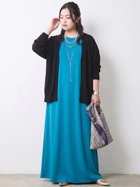 「CHIC STYLE（シックスタイル）のモダール綿ニットカーディガン＜大きいサイズ有＞シックスタイル（カーディガン/ボレロ、ブラック系）」を使った、ニッセンスタッフ(nissen5)さん（レディース・160cm）の春コーディネート