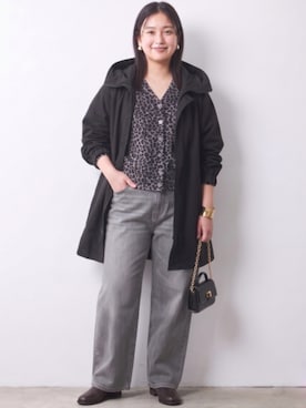 「CHIC STYLE（シックスタイル）の綿100％タックバギーデニムパンツ＜大きいサイズ有＞シックスタイル（デニムパンツ、グレー系）」を使った、ニッセンスタッフ(nissen5)さん（レディース・160cm）の秋コーディネート
