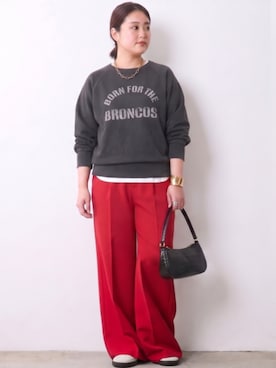 「CHIC STYLE（シックスタイル）のカラーワイドパンツ＜大きいサイズ有＞シックスタイル（その他パンツ、レッド系）」を使った、ニッセンスタッフ(nissen5)さん（レディース・160cm）の秋コーディネート