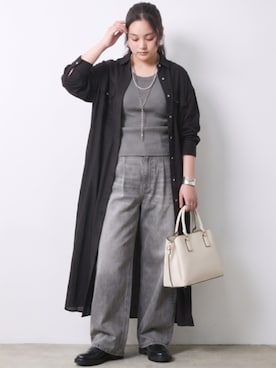 「CHIC STYLE（シックスタイル）の綿100％タックバギーデニムパンツ＜大きいサイズ有＞シックスタイル（デニムパンツ、グレー系）」を使った、ニッセンスタッフ(nissen5)さん（レディース・160cm）の夏コーディネート