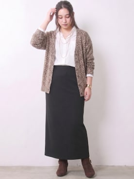 「CHIC STYLE（シックスタイル）のレオパードプリントＶネックニットカーディガン＜大きいサイズ有＞シックスタイル（カーディガン/ボレロ、ブラウン系）」を使った、ニッセンスタッフ(nissen5)さん（レディース・160cm）の秋コーディネート