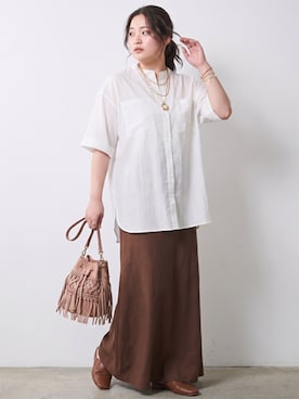 「CHIC STYLE（シックスタイル）の【セットアップ対応】ナローマキシスカート＜大きいサイズ有＞シックスタイル（スカート、ブラウン系）」を使った、ニッセンスタッフ(nissen5)さん（レディース・160cm）の春コーディネート