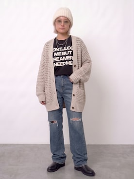 「GEVS.（ジェイヴィス）の透かし編Vネックニットカーディガン＜大きいサイズ有＞GEVS.（カーディガン/ボレロ、ベージュ系）」を使った、ニッセンスタッフ(nissen5)さん（レディース・160cm）の秋コーディネート
