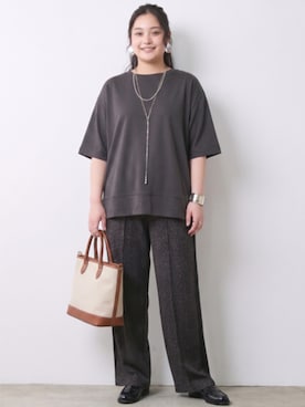 「CHIC STYLE（シックスタイル）のレオパードトラックパンツ＜大きいサイズ有＞シックスタイル（その他パンツ、グレー系）」を使った、ニッセンスタッフ(nissen5)さん（レディース・160cm）の夏コーディネート