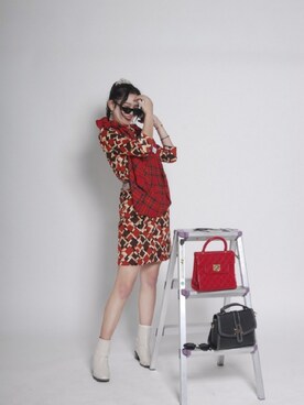 「アイテム（シャツワンピース、レッド系）」を使った、s21m28h11さん（レディース・161cm）の春コーディネート