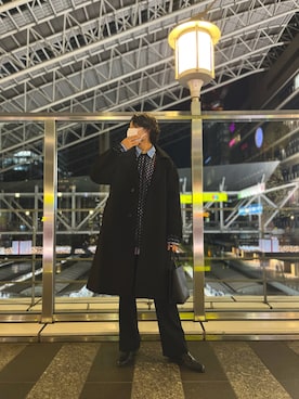 「LiNoH（リノー）のアイテム（パンツ）」を使った、PorikawaKunさん（メンズ・181cm）の冬コーディネート