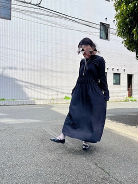 「しまむら（シマムラ）のアイテム（ワンピース/ドレス、ブラック系）」を使った、えだまめさん（レディース・154cm）の春コーディネート