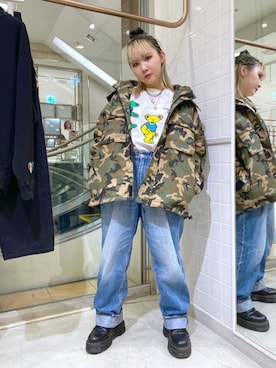 「ワイドテーパードパンツ」｜「アイテム（ブルゾン）」を使った、進藤さくらさん（レディース・148cm）の秋コーディネート