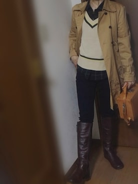 「ブーツイン」｜「アイテム（トレンチコート）」を使った、ろるさん（レディース・153cm）の春コーディネート
