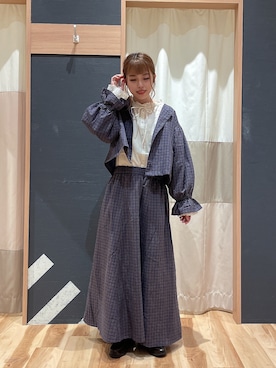 「レトロ」｜「アイテム（ノーカラージャケット）」を使った、かわせさん（レディース・154cm）の秋コーディネート