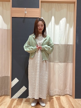 「Samansa Mos2（サマンサ モスモス）のインナー付花柄ジャカードキャミワンピース（ワンピース）」を使った、かわせさん（レディース・154cm）の冬コーディネート