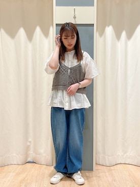 「カーブデニム」｜かわせさん（レディース・154cm）の春コーディネート