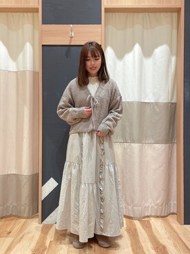 「Samansa Mos2（サマンサ モスモス）の無地/ボーダーウール混プルオーバーニット（ニット/セーター）」を使った、かわせさん（レディース・154cm）の冬コーディネート