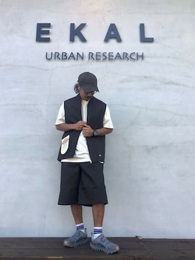 「アイテム（スニーカー、グレー系）」を使った、せーじさん（メンズ・165cm）の夏コーディネート