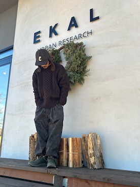 「アイテム（帽子、ブラウン系）」を使った、せーじさん（メンズ・165cm）の冬コーディネート