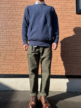 「Champion（チャンピオン）のアイテム（スウェット、ブルー系）」を使った、hide603さん（メンズ）の冬コーディネート