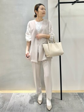 「INDIVI（インディヴィ）の【洗える／多機能／SETUP可】着る日傘ジレジャケット（ベスト、ベージュ系）」を使った、MAIさん（レディース・160cm）の冬コーディネート