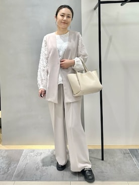 「INDIVI（インディヴィ）の【洗える／多機能／SETUP可】着る日傘ジレジャケット（ベスト、ベージュ系）」を使った、MAIさん（レディース・160cm）の冬コーディネート