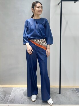 「INDIVI（インディヴィ）の【合皮】きれいめグルカサンダル（サンダル、ホワイト系）」を使った、MAIさん（レディース・160cm）の春コーディネート